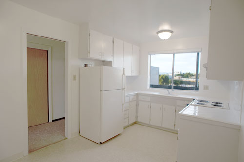 Kitchen with rooftop views, Marin Headlands in distance