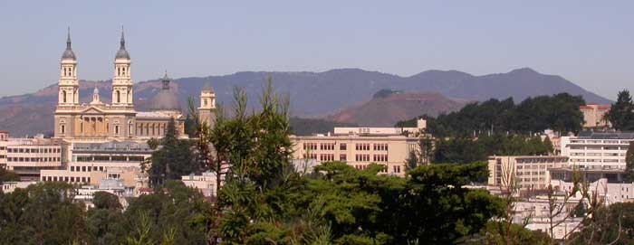 Telephoto of St. Ignatius Church and Mt. Tamalpais