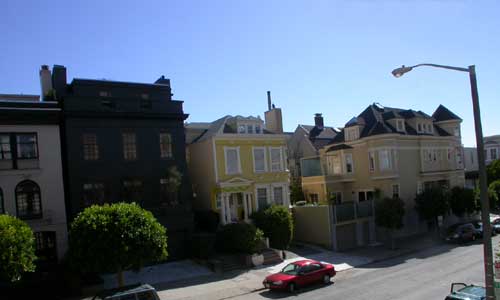 View across the street looking west