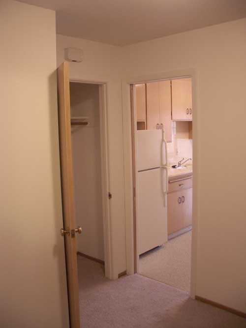 Entry with one of the two entryway closets